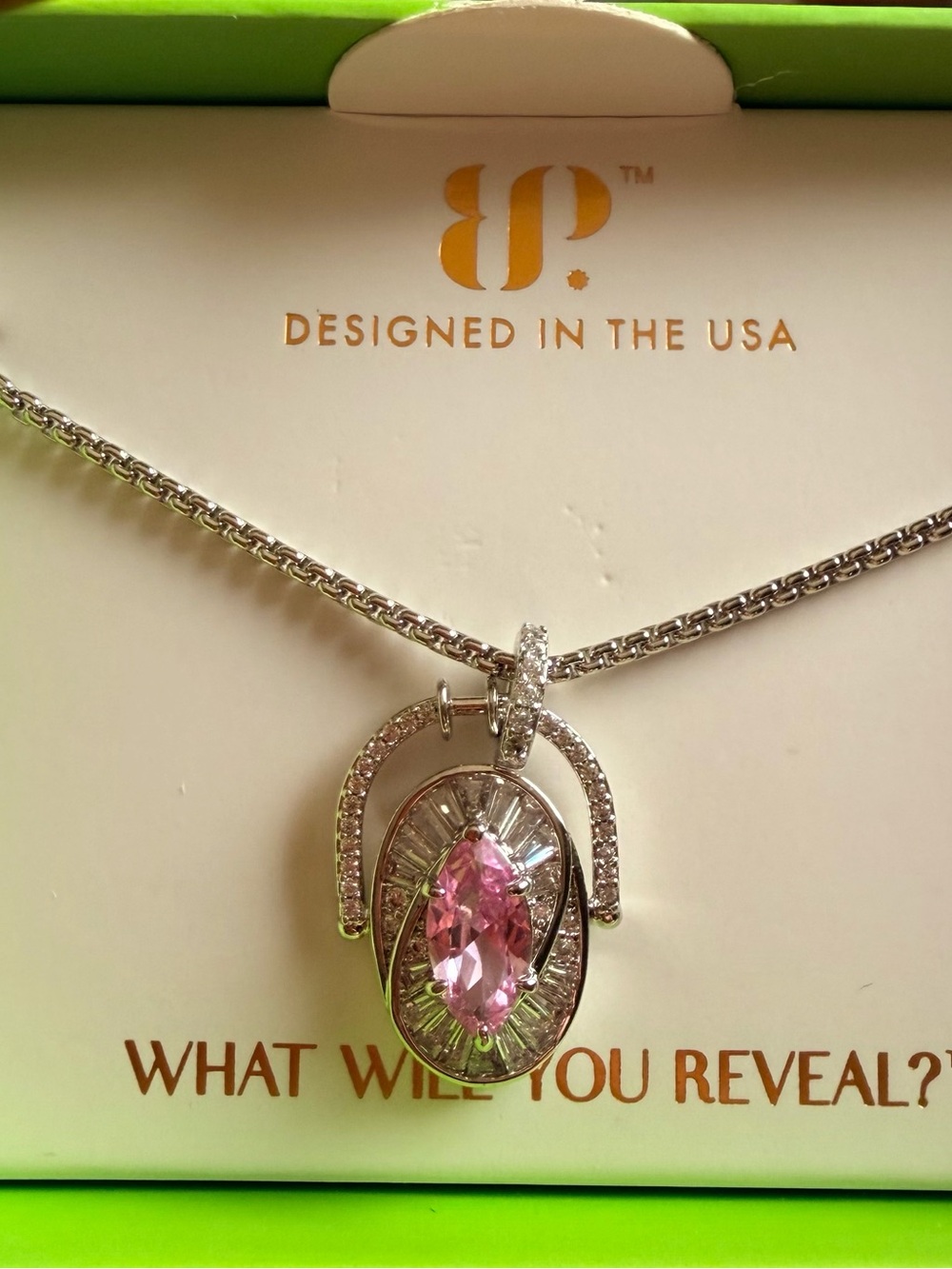 BP August 2026 Birthday Rhodium Pink Spinal Necklace